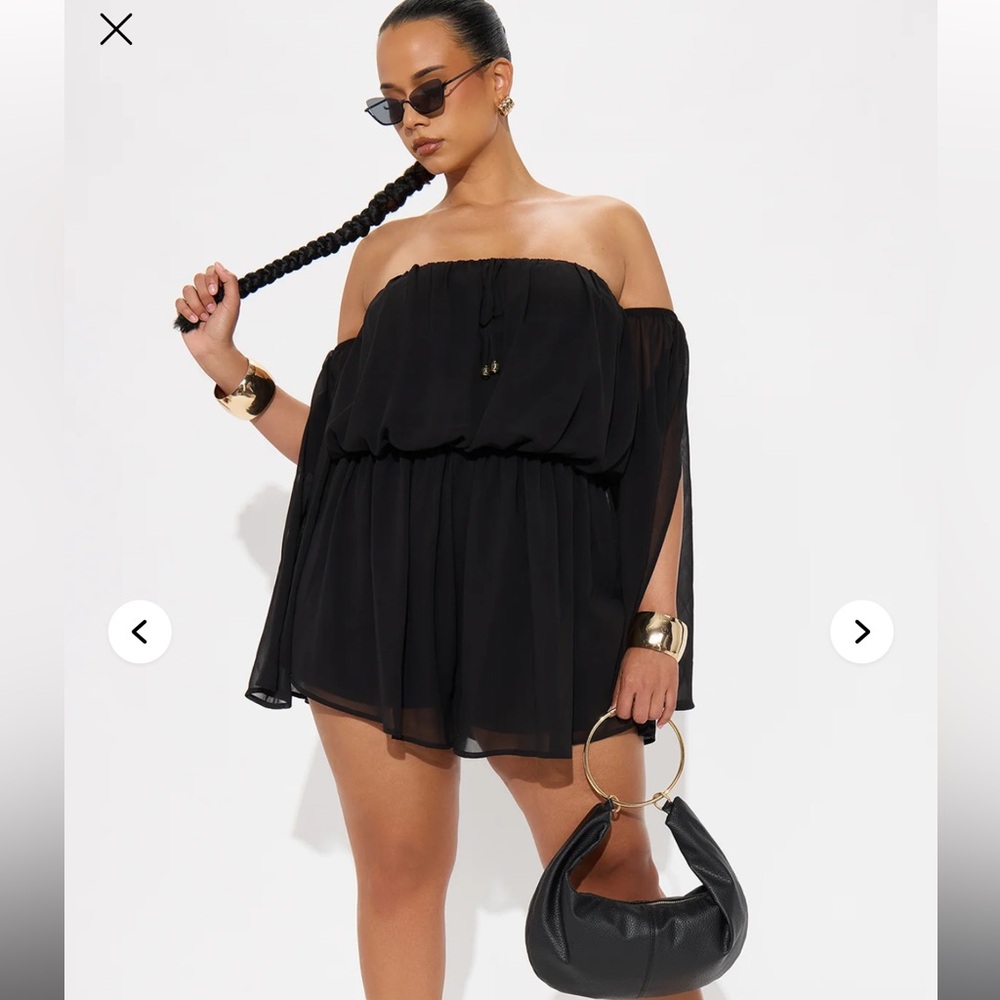 Fashion Nova Black Off-Shoulder Romper - Picture 4 of 6
